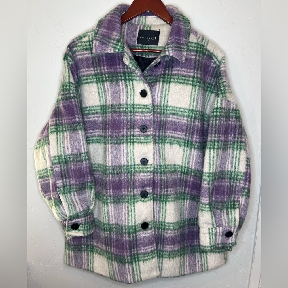 Lovepoem by BLOCK Purple Green‎ Plaid Shacket Button-Up Jacket Women’s Small